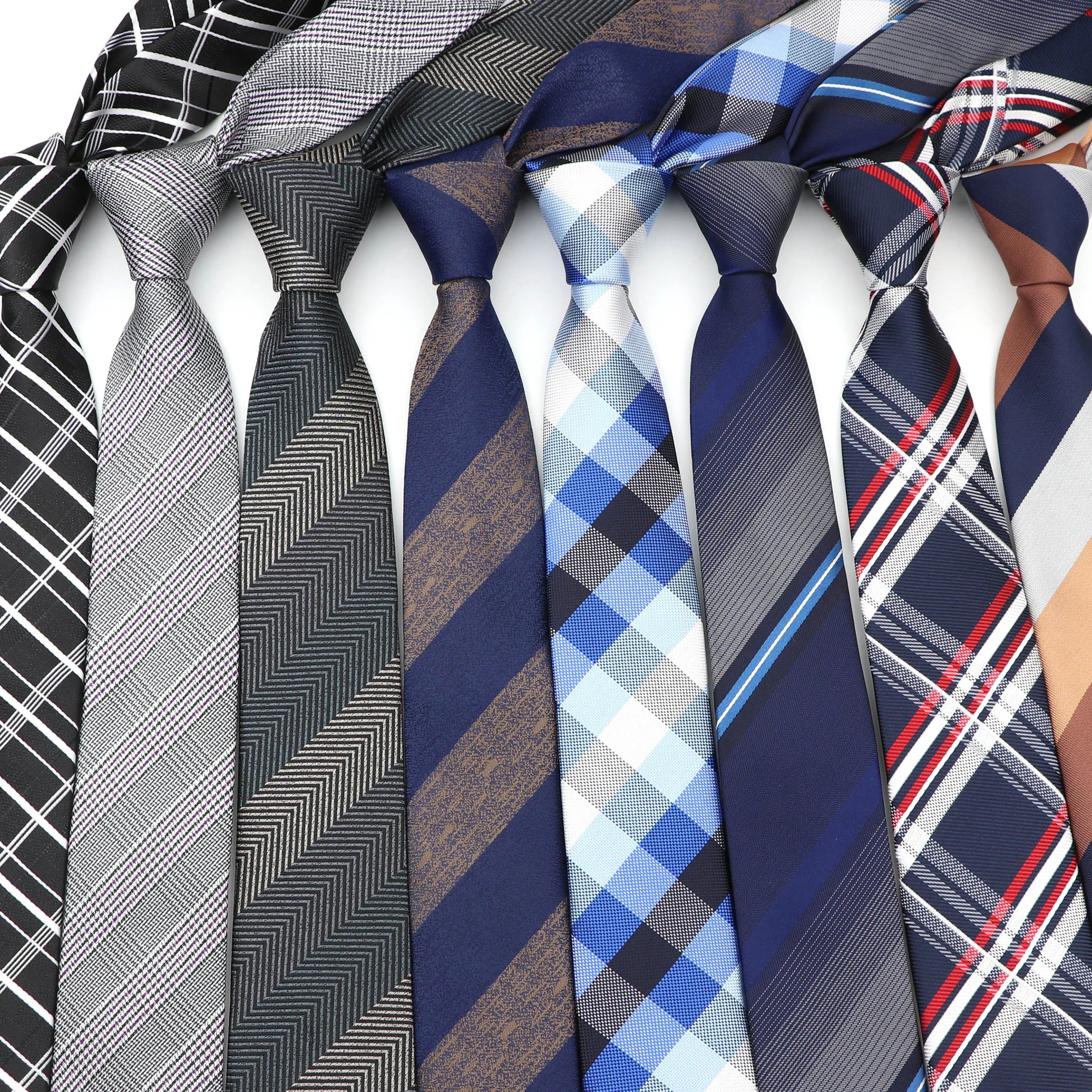 6cm Casual Ties For Men Skinny Tie Fashion Polyester Plaid Strip Necktie Business Slim Shirt Accessories Gift Cravate NO.31-61